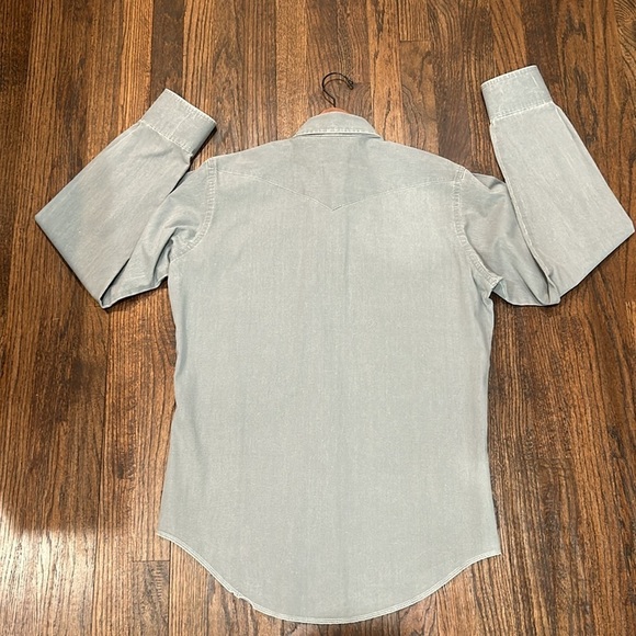 Vintage 90’s Wrangler Brushpopper Western Button Down Gray Shirt 15 1/2 x 35 - Picture 11 of 13